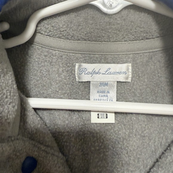 Ralph Lauren Gray Fleece Quarter Snap Skiing Polo Bear Blue Trim Boy 24 Months - Picture 4 of 5